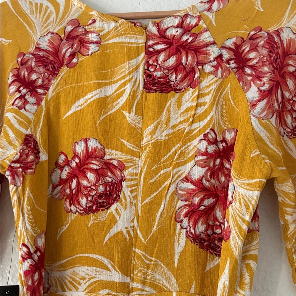 NWT Lulus Garden's Glory Mustard Yellow Floral Print Culotte Jumpsuit - Picture 10 of 16